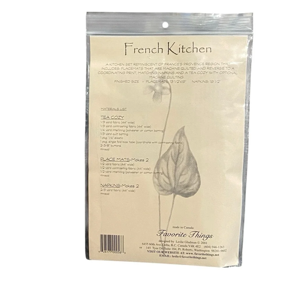 Favorite Things‎ 058 Sewing Pattern French Kitchen Tea Cozy Placemats Napkins